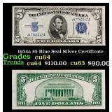 1934a $5 Blue Seal Silver Certificate Grades Choic