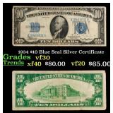 1934 $10 Blue Seal Silver Certificate Grades vf++