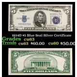 1934D $5 Blue Seal Silver Certificate Grades Selec