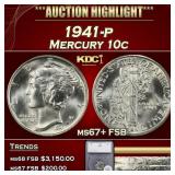 *Highlight* 1941-p Mercury Dime 10c ms67+ FSB SEGS
