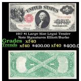 1917 $1 Large Size Legal Tender Note Grades xf Sig