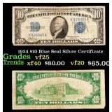 1934 $10 Blue Seal Silver Certificate Grades vf+