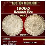 *Highlight* 1906-d Barber Half Dollars 50c Choice+