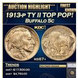 *Highlight* 1913-p TY II Buffalo Nickel TOP POP! 5