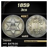 1859 Three Cent Silver 3cs Grades Select Unc
