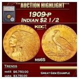 *Highlight* 1909-p Gold Indian Quarter Eagle $2 1/