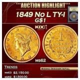 *Highlight* 1849 No L Gold Dollar TY-I $1 Select U