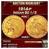 *Highlight* 1914-p Gold Indian Quarter Eagle $2 1/