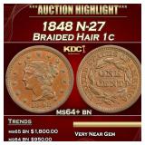 *Highlight* 1848 Braided Hair Large Cent N-27 1c C