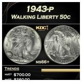 1943-p Walking Liberty Half Dollar 50c Grades GEM+