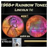 PCGS 1968-p Lincoln Cent Rainbow Toned 1c ms64 bn