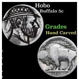 Hobo Buffalo Nickel 5c Grades Hand Carved