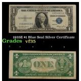 1935E $1 Blue Seal Silver Certificate Grades vf++