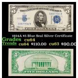 1934A $5 Blue Seal Silver Certificate Grades Choic