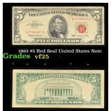 1963 $5 Red Seal United States Note Grades vf+
