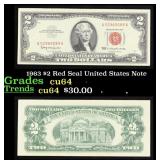 1963 $2 Red Seal United States Note Grades Choice