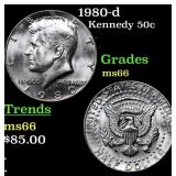 1980-d Kennedy Half Dollar 50c Grades GEM+ Unc