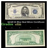 1934D $5 Blue Seal Silver Certificate Grades vf++