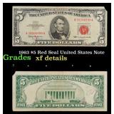 1963 $5 Red Seal United States Note Grades xf deta