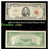 1963 $5 Red Seal United States Note Grades vf++