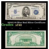 1934A $5 Blue Seal Silver Certificate Grades xf