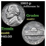 1962-p Jefferson Nickel 5c Grades GEM+ Unc