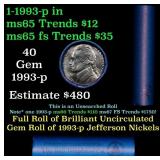 BU Shotgun Jefferson 5c roll, 1993-p 40 pcs Bank $