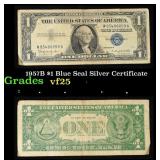 1957B $1 Blue Seal Silver Certificate Grades vf+