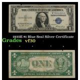 1935E $1 Blue Seal Silver Certificate Grades vf++
