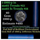 BU Shotgun Jefferson 5c roll, 1990-p 40 pcs Bank $