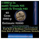 BU Shotgun Jefferson 5c roll, 1980-p 40 pcs Bank $