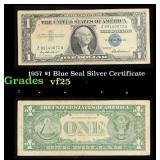 1957 $1 Blue Seal Silver Certificate Grades vf+