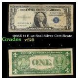 1935E $1 Blue Seal Silver Certificate Grades vf+