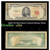 1963 $5 Red Seal United States Note Grades vf+
