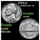 1964-p Jefferson Nickel 5c Grades GEM+ Unc