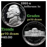 1991-s Proof Jefferson Nickel 5c GEM++ Proof Deep
