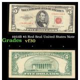 1953B $5 Red Seal United States Note Grades vf++