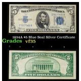 1934A $5 Blue Seal Silver Certificate Grades vf++