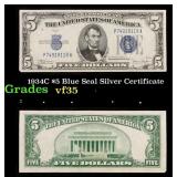 1934C $5 Blue Seal Silver Certificate Grades vf++