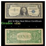 1957 $1 Blue Seal Silver Certificate Grades vf++