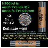 BU Shotgun Jefferson 5c roll, 2001-d 40 pcs Bank $