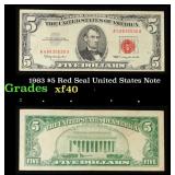 1963 $5 Red Seal United States Note Grades xf