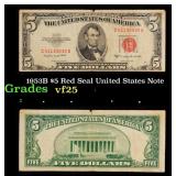 1953B $5 Red Seal United States Note Grades vf+