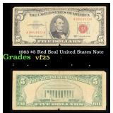 1963 $5 Red Seal United States Note Grades vf+