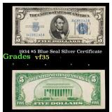 1934 $5 Blue Seal Silver Certificate Grades vf++