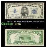 1934D $5 Blue Seal Silver Certificate Grades xf+