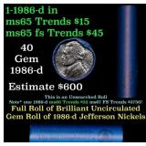 BU Shotgun Jefferson 5c roll, 1986-d 40 pcs Bank $