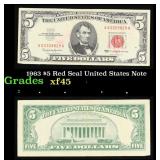 1963 $5 Red Seal United States Note Grades xf+