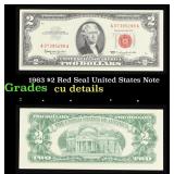 1963 $2 Red Seal United States Note Grades cu deta