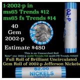 BU Shotgun Jefferson 5c roll, 2002-p 40 pcs Bank $